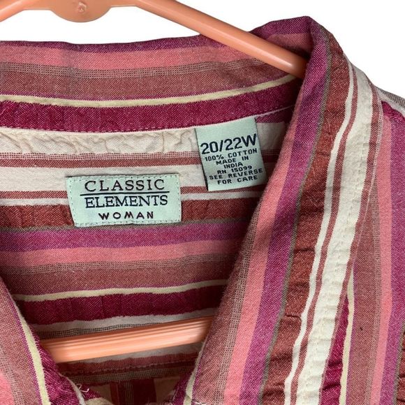 VTG Womens 20/22W Plus 100% Cotton Striped Seersucker Casual Button Down 90s Y2K - Picture 3 of 6